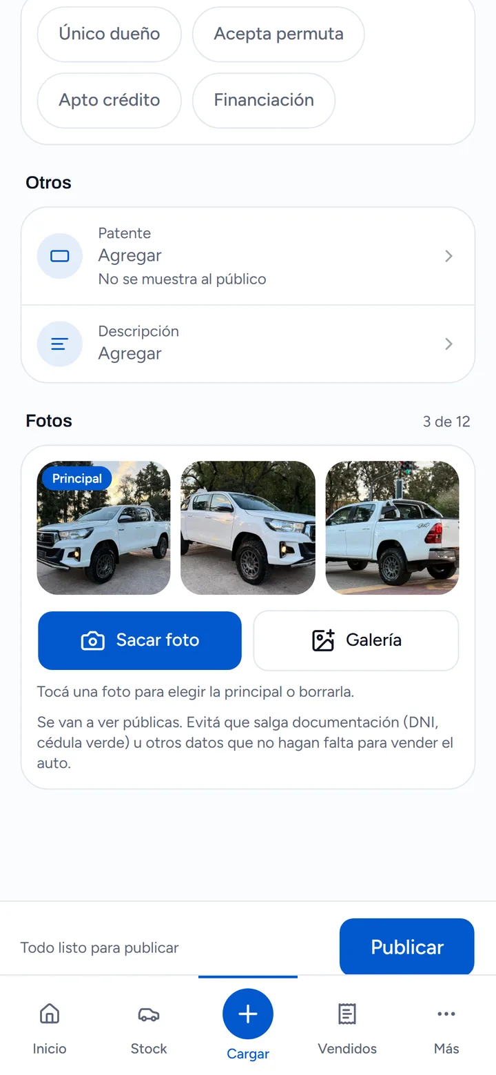 Carga real de una Toyota Hilux con sus fotos, lista para publicar