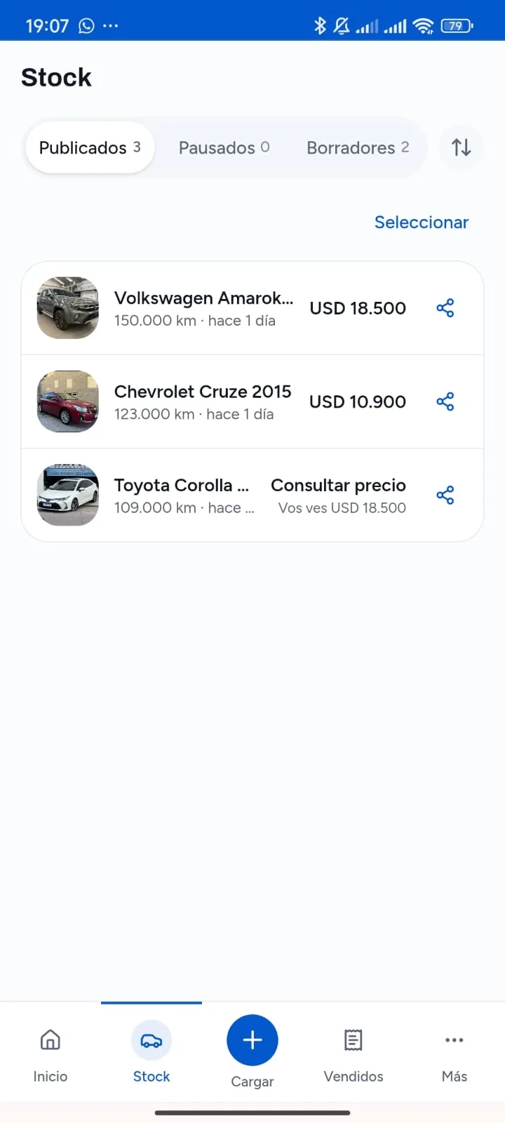 Pantalla real de Stock en AutosGP