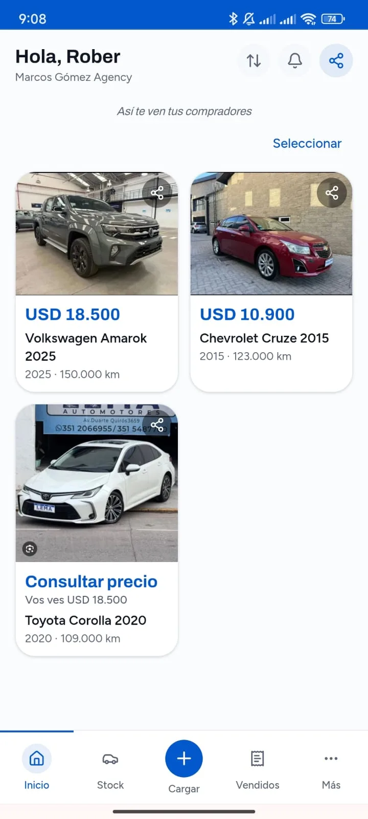 Vidriera real de una agencia en AutosGP, como la ve el comprador